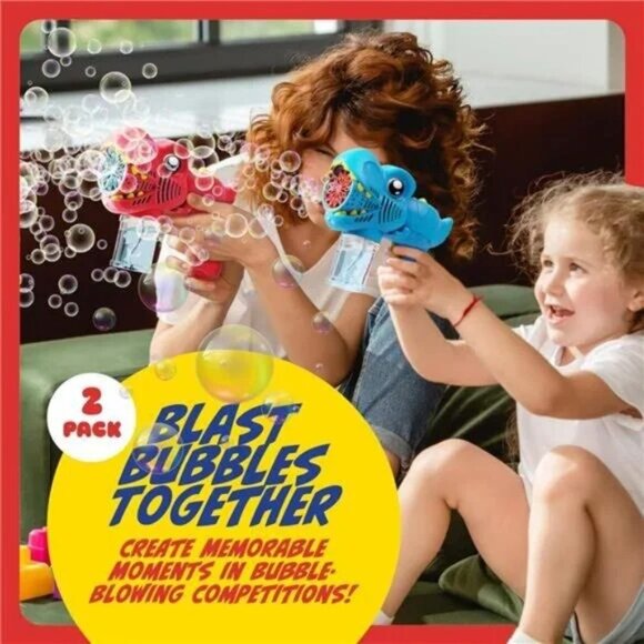 Dino Bubble Guns for Kids - 2 Pack - Bubbles Gun, Blaster, Blower, Makerr Ages 3 - Picture 5 of 8